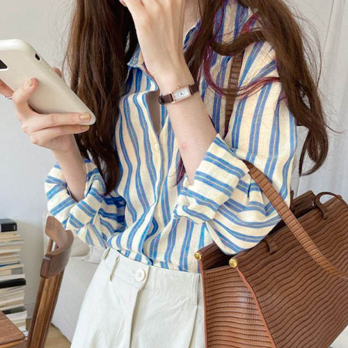 ★수요특가 자정마감 50%★블루 스트라이프 데일리 패턴 셔츠