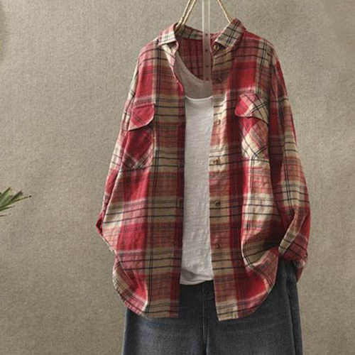 캐주얼 레드 체크 남방