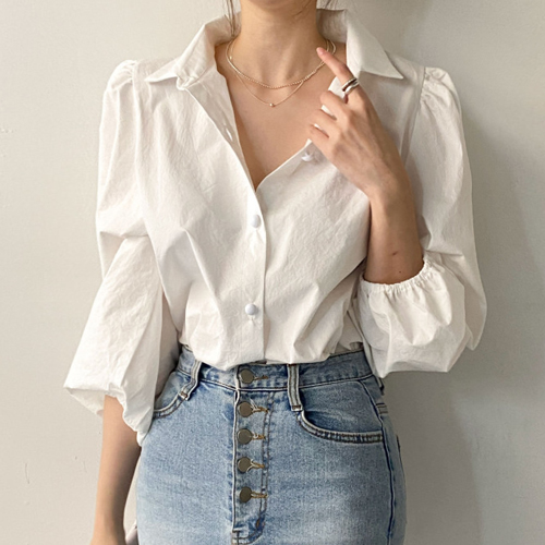 ★일요특가 자정마감 50%★세미 퍼프 소매 카라 블라우스