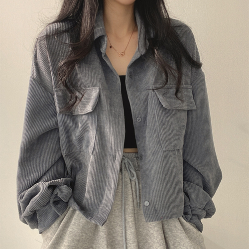 코듀로이 포켓 크롭 셔츠