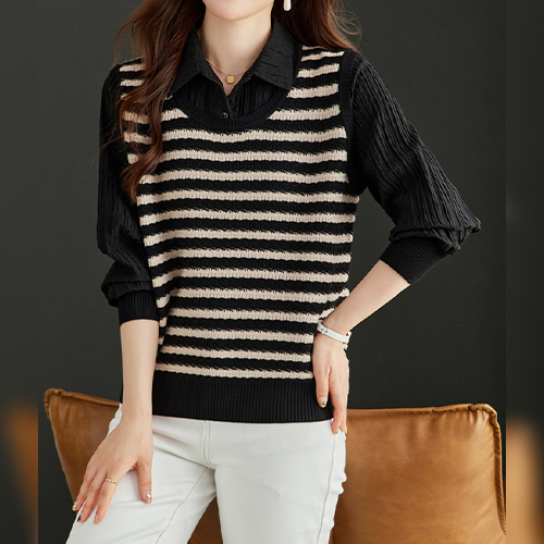 단정한 줄무늬 베스트 레이어 셔츠