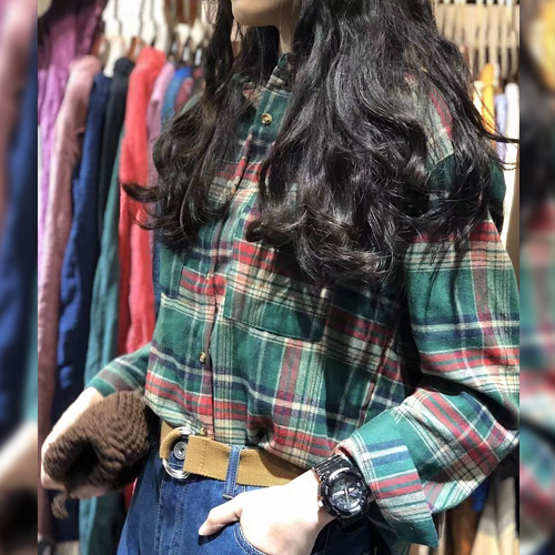 빈티지 체크 코튼 셔츠