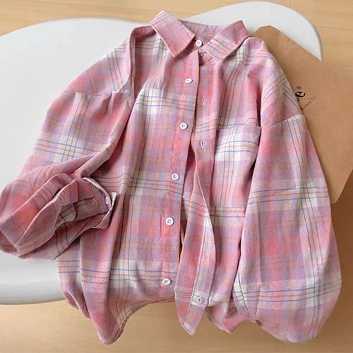러블리 핑크 체크 데일리 셔츠