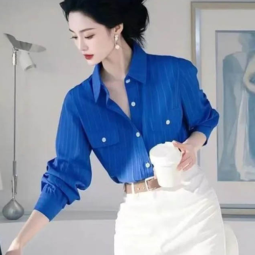 ◈[당일발송] 비비드 블루 스트라이프 셔츠