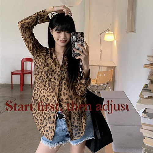 호피 시스루 포인트 셔츠