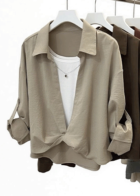 내추럴 롤업 셔츠&이너 나시 2SET