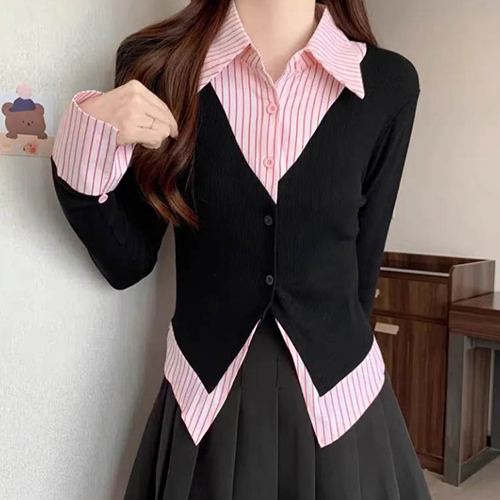 가디건 레이어 슬림핏 카라 셔츠