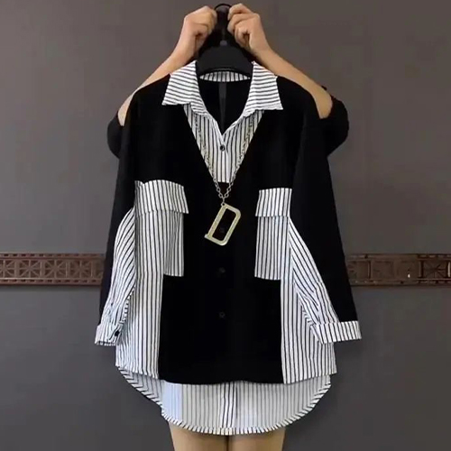 모던 컨트라스트 루즈핏 카라 셔츠