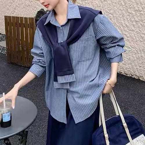 스트라이프 셔츠&롱 스커트&숄 3SET
