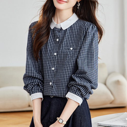 클래식 체크 배색 카라 셔츠