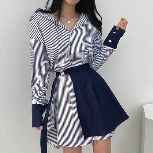 스트라이프 랩스커트 셋업 셔츠