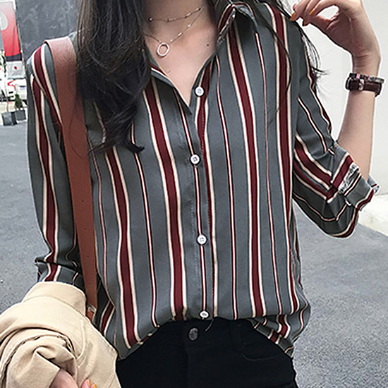 [당일발송] ★3,700장 돌파★ 멀티 스트라이프 버튼 블라우스