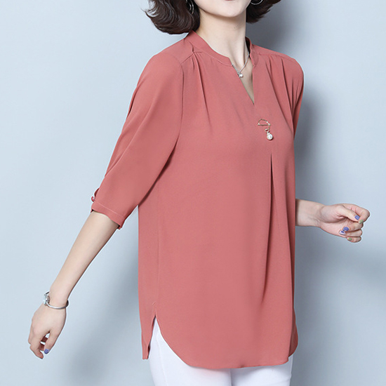 [당일발송] 진주장식 트임 헨리넥 블라우스