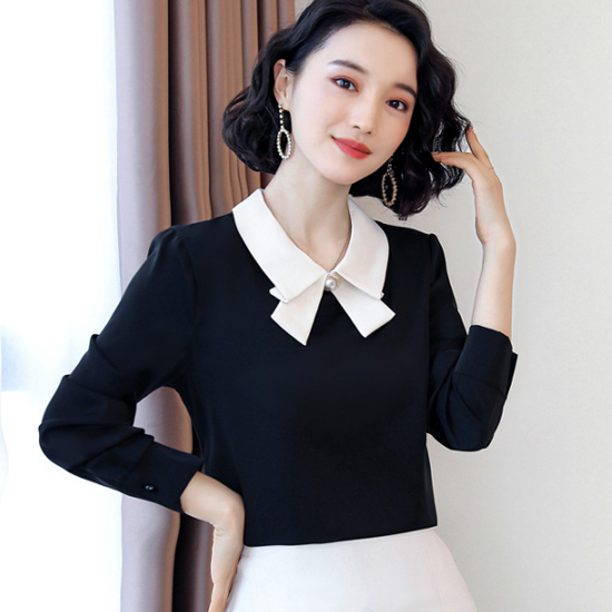 [당일발송]  진주 카라 리본 블라우스 