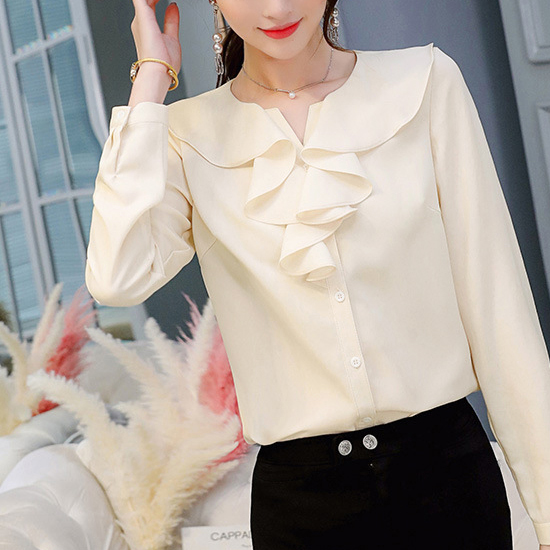 [당일발송] 언밸런스 프릴 단추 블라우스