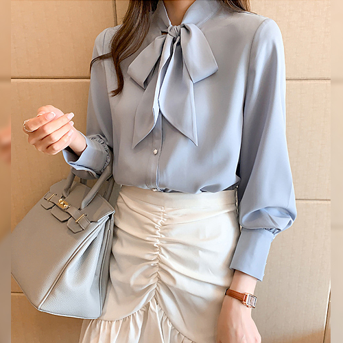  ◈[당일발송] 리본 타이 와이드 커프스 블라우스