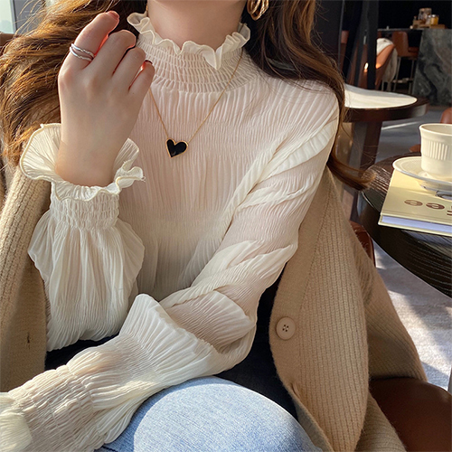 프릴 쉬폰 시스루 블라우스