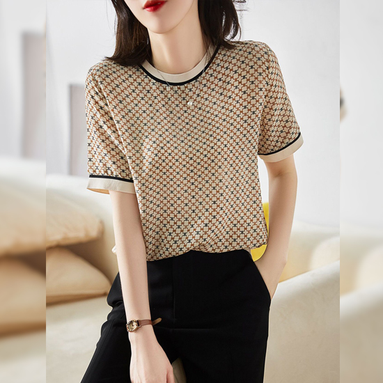 ◈[당일발송]  패턴 스판 라운드 블라우스