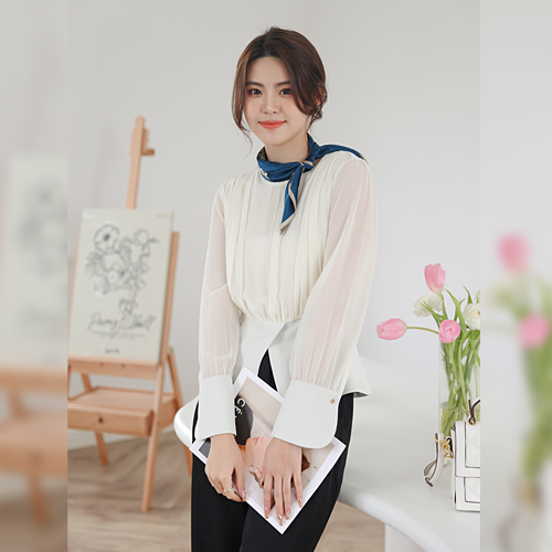 ◈[당일발송] 시스루 주름 정장 블라우스