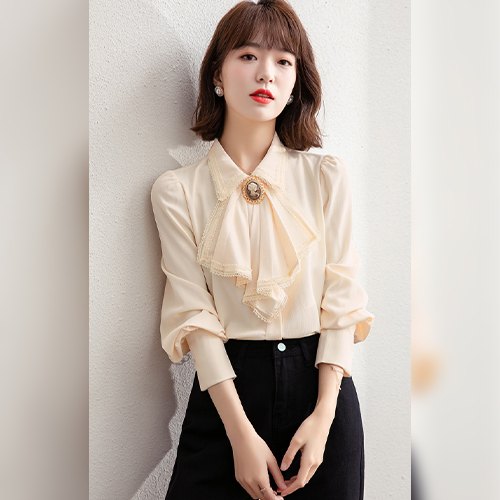 [당일발송] 브로치 스카프 레이스 블라우스