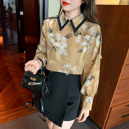 빅플라워 카라 블라우스 