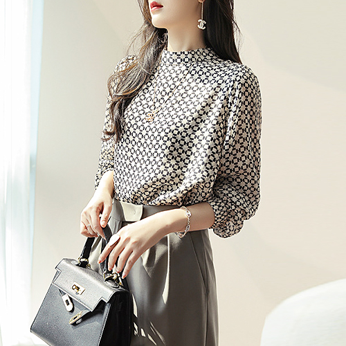 패턴 쉬폰 폴리 블라우스