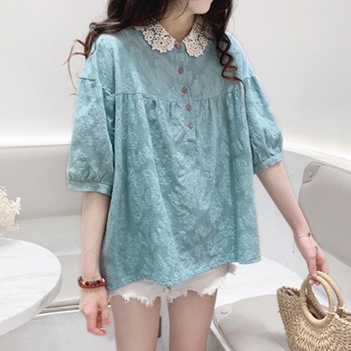 ◈[당일발송] 레이스 카라 반 오픈 A라인 블라우스