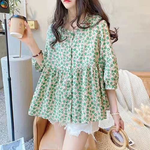  라운드 플라워 셔링 블라우스