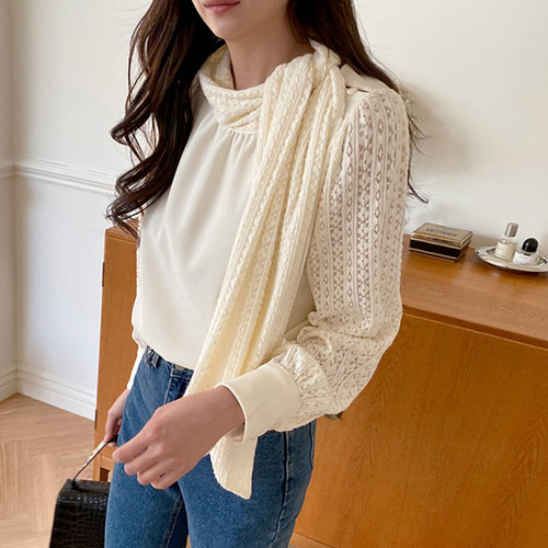 쉬폰 리본 스카프 블라우스