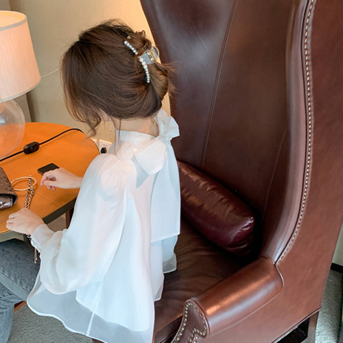 ◈[당일발송] 리본 포인트 플레어 샤랄라 블라우스