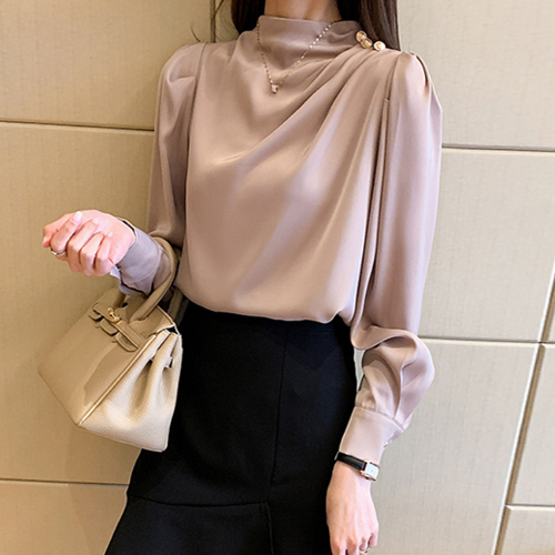 ◈[당일발송] 넥숄더라인 골드버튼 블라우스