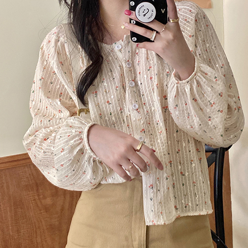◈[당일발송] 러블리 플라워 스트라이프 블라우스