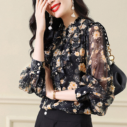 봄꽃 쉬폰 프릴 블라우스
