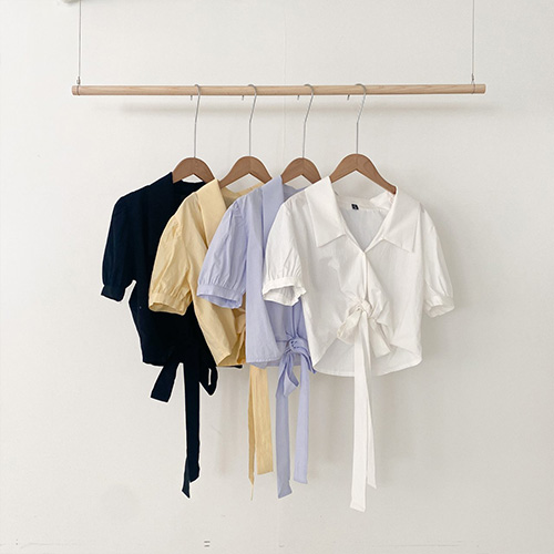 퍼프소매 빅카라 리본 블라우스