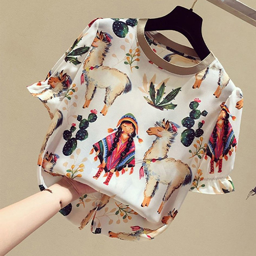 데저트 프릴 라운드넥 반팔 블라우스