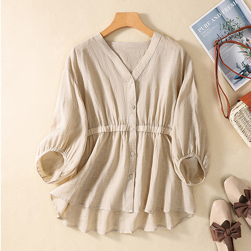 ◈[당일발송] 심플한 오버핏 린넨 브이넥 블라우스