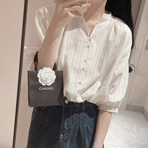 ◈[당일발송] 루즈핏 스트라이프 헨리넥 블라우스