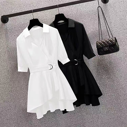 [당일발송]모던 카라 스트랩 롱 블라우스