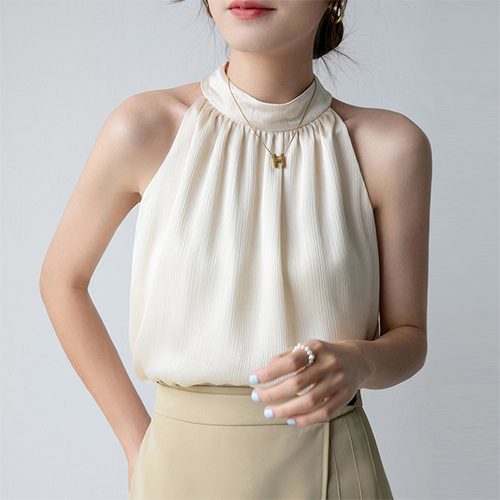 ◈[당일발송] 심플 셔링 홀터넥 블라우스