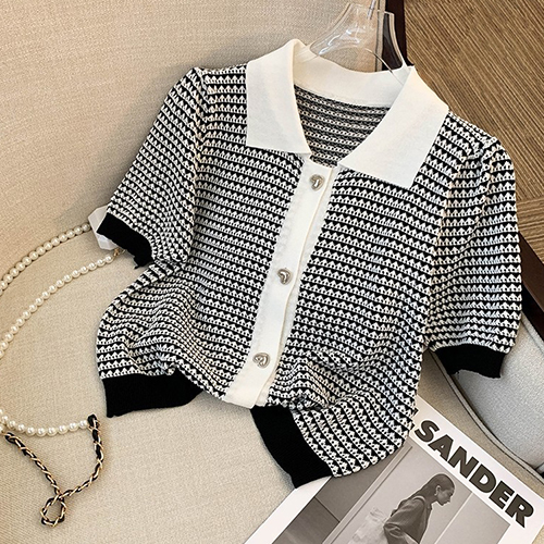 [당일발송]★토요특가 자정마감 50%★실버 하트 패턴 카라 반팔 니트