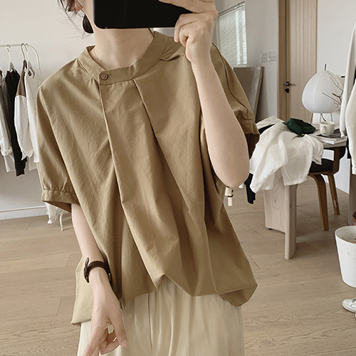  심플 핀턱 차이나카라 블라우스