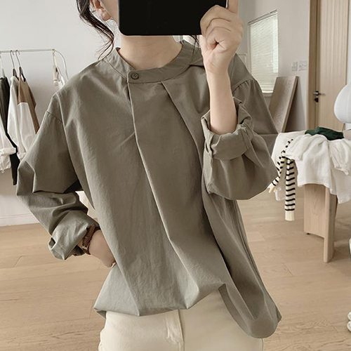 ◈[당일발송] 오버핏 핀턱 차이나카라 블라우스