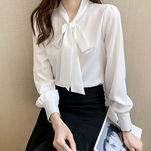 [당일발송] 새틴 광택 리본타이 블라우스