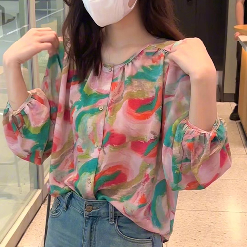 ◈[당일발송] 컬러풀 패턴 루즈핏 블라우스