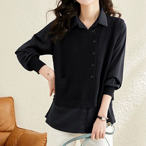 ◈[당일발송] 니트 베스트 레이어드 카라 블라우스