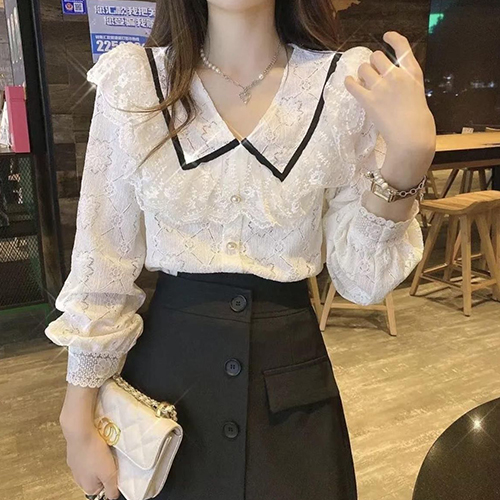 ◈[당일발송] 화사한 레이스 카라 블라우스