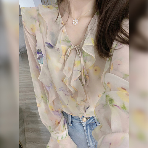 ◈[당일발송] 여리한 플라워 프릴 블라우스