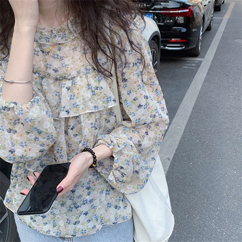 ★수요특가 자정마감 50%★화사한 잔꽃 프릴 블라우스