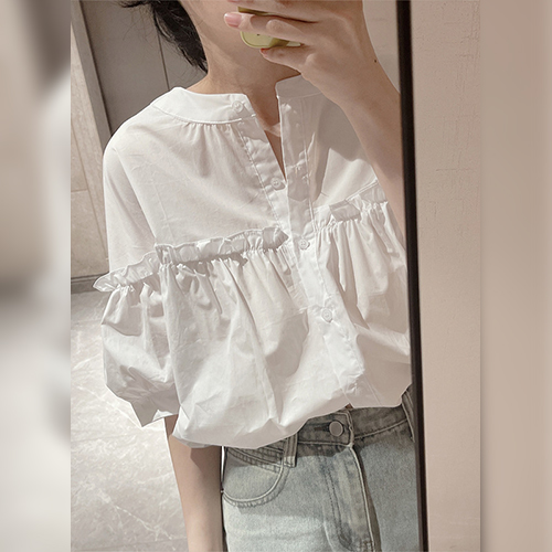 ★토요특가 자정마감 50%★오버핏 프릴 차이나카라 블라우스