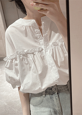 오버핏 프릴 차이나카라 블라우스